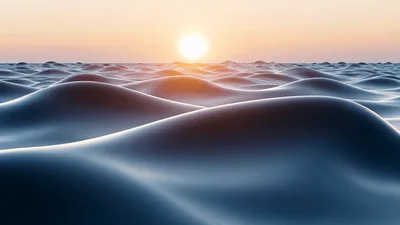 Abstract Ocean Waves Moving Under A Golden Sunset