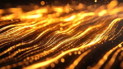 Abstract Golden Light Waves Flowing Through Dark Space