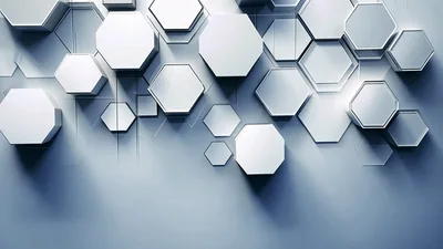 Abstract 3D Hexagon Shapes Floating In Minimalist Space