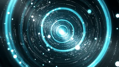 Abstract Blue Digital Tunnel With Glowing Particles