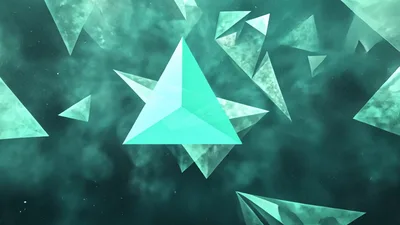 Floating Teal Geometric Pyramids In Abstract Nebula Space