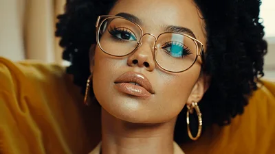 Stylish Woman With Afro Hair Wearing Gold Glasses