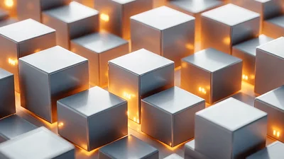 Abstract Metallic Cubes Moving Up And Down