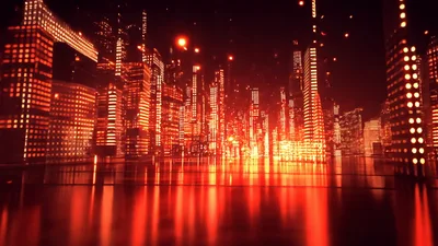 Abstract Digital Cityscape With Glowing Red Lights