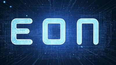 Digital EON Logo Animation With Glowing Circuit Board Background