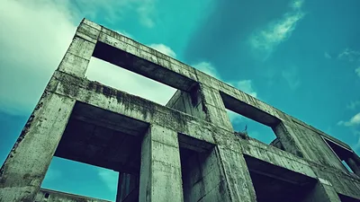 Low Angle View Of Abandoned Concrete Building Structure