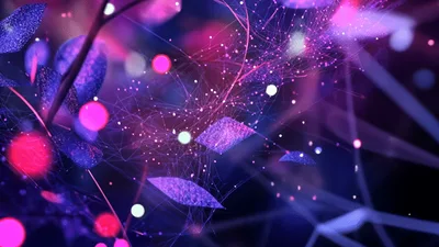 Abstract Digital Foliage With Glowing Particles And Network Connections