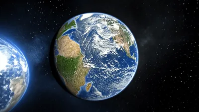 Earth Rotating In Space With A Glowing Sun
