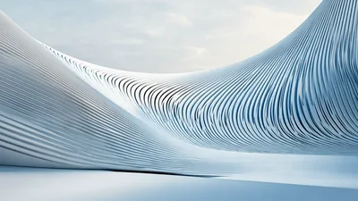 Abstract White Architectural Structure With Fluid Wavy Lines