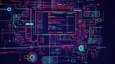 Digital Code Interface With Glowing Circuitry Network Animation