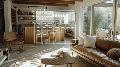 Augmented Reality Interface Displaying Data In Modern Living Room