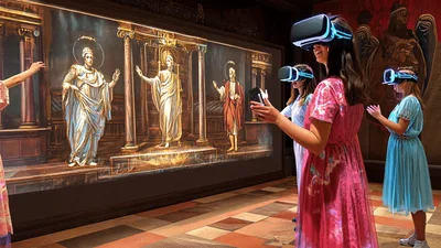 Children Using Virtual Reality Headsets In An Interactive Museum