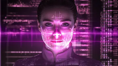 Digital Human Face With Data Overlay And Sound Wave