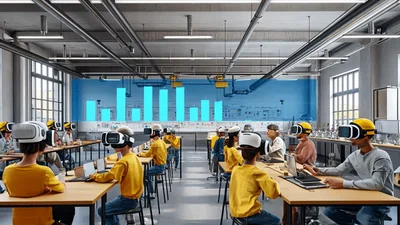 Students Using Virtual Reality Headsets In Modern Classroom