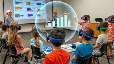 Children Using Virtual Reality Headsets In Classroom Setting