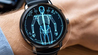 Smartwatch Displaying Animated Human Skeleton X-Ray Graphic