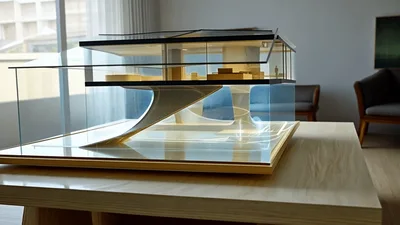 Architectural Model Of Modern House On Wooden Table