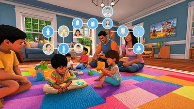 Family Playing Together With Toys In Living Room