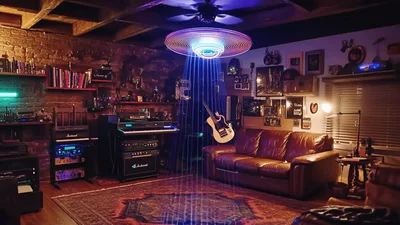 Holographic Light Projection From Ceiling Fan In Music Studio