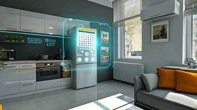 Smart Refrigerator Interface Displaying Digital Calendar And Notifications