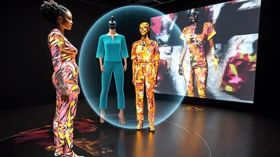Digital Fashion Display With Holographic Mannequins In Gallery