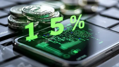 Digital Cryptocurrency Percentage Growth Overlay On Smartphone