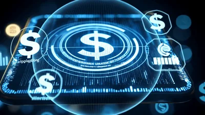 Digital Dollar Symbol Floating Above Futuristic Data Interface