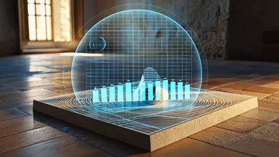Holographic Data Visualization Projecting Over A Stone