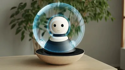 Small Robotic Companion Generating A Glowing Holographic Bubble