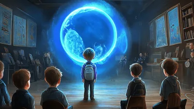 Young Student Observing A Glowing Holographic Earth Projection