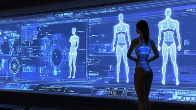 Futuristic Medical Analysis Interface With Digital Human Models