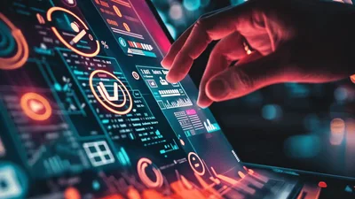 Futuristic Digital Interface Interaction With Glowing Data Visualization