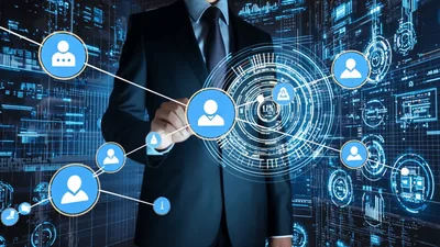 Businessman Interacting With Digital Network Interface