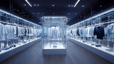 Modern Luxury Clothing Store Interior With Glass Display Cases