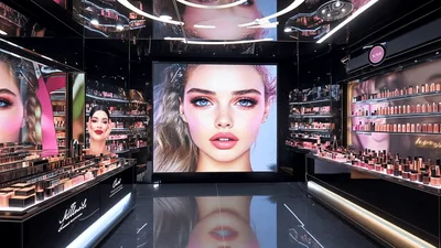 Digital Beauty Store Interior With Large Portrait Screen
