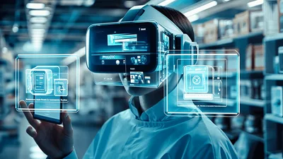 Person Using Augmented Reality Glasses In A Warehouse