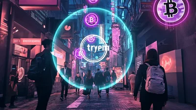 Futuristic Cyberpunk Street With Digital Bitcoin Holographic Interface