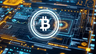 Bitcoin Logo Floating Over Digital Financial Trading Interface