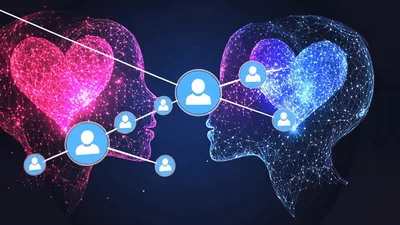 Digital Network Connection Between Two Human Head Silhouettes
