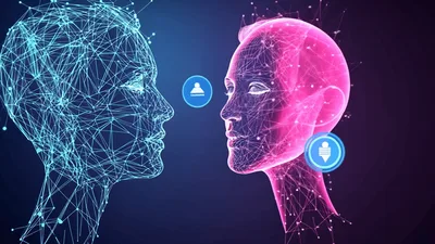 Digital Human Heads Communicating With Icons