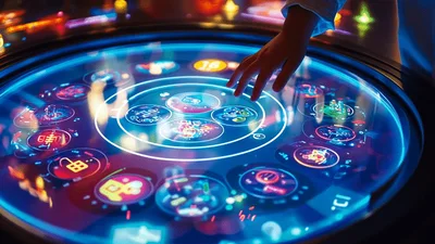 Futuristic Interactive Holographic Table Interface With User Interaction