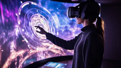 Woman Interacting With Virtual Reality Interface