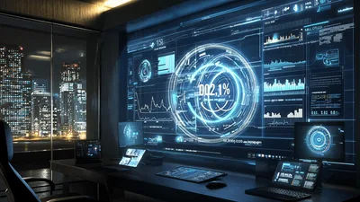 Futuristic Data Control Center With Holographic Interface