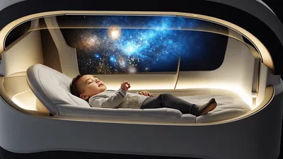 Baby Sleeping in Futuristic Space Themed Crib
