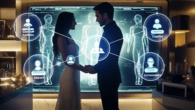 Couple Standing Before Futuristic Digital Human Anatomy Interface