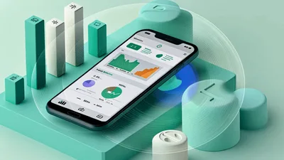 3D Smartphone Displaying Financial Data Analytics Interface