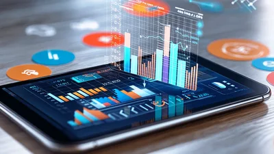 Digital Tablet Displaying Interactive Financial Data Analytics