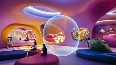 Futuristic Children Playground With Holographic Bubble Effect