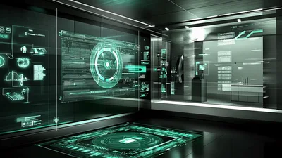 Futuristic Digital Command Center With Glowing Data Interfaces