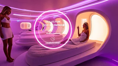 Futuristic Spa Treatment Room With Women In White